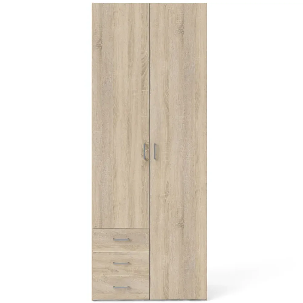 Florence Space 2 Door 3 Drawer Wardrobe - Brown, Oak