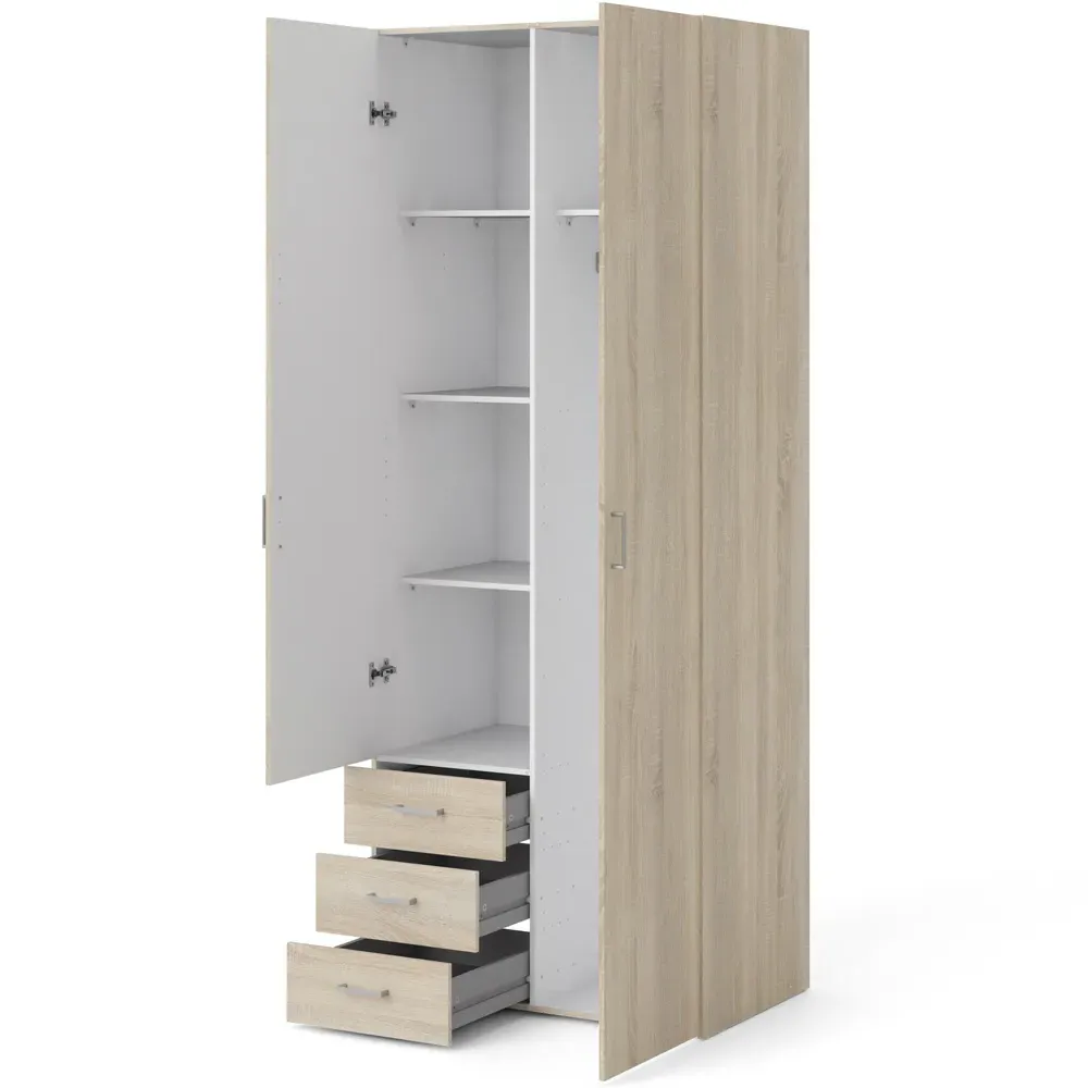 Florence Space 2 Door 3 Drawer Wardrobe - Brown, Oak