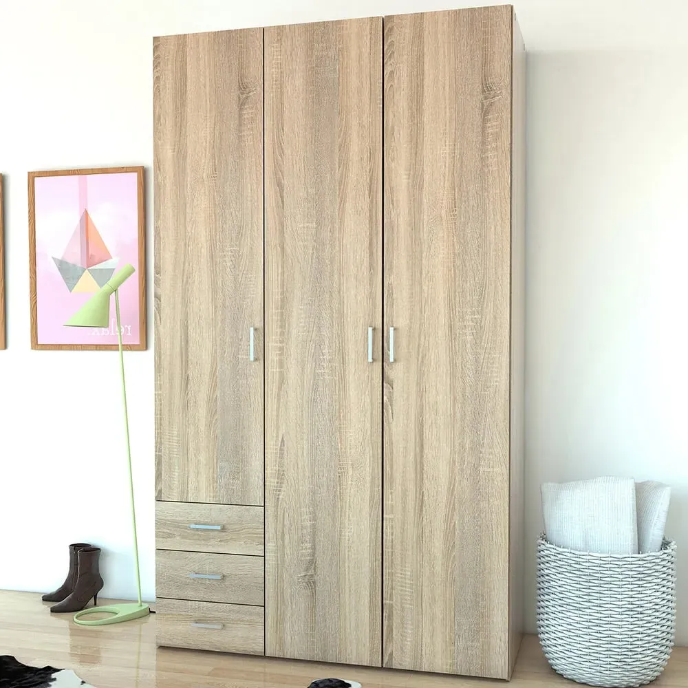 Florence Space 3 Door 3 Drawer Wardrobe - Brown, Oak