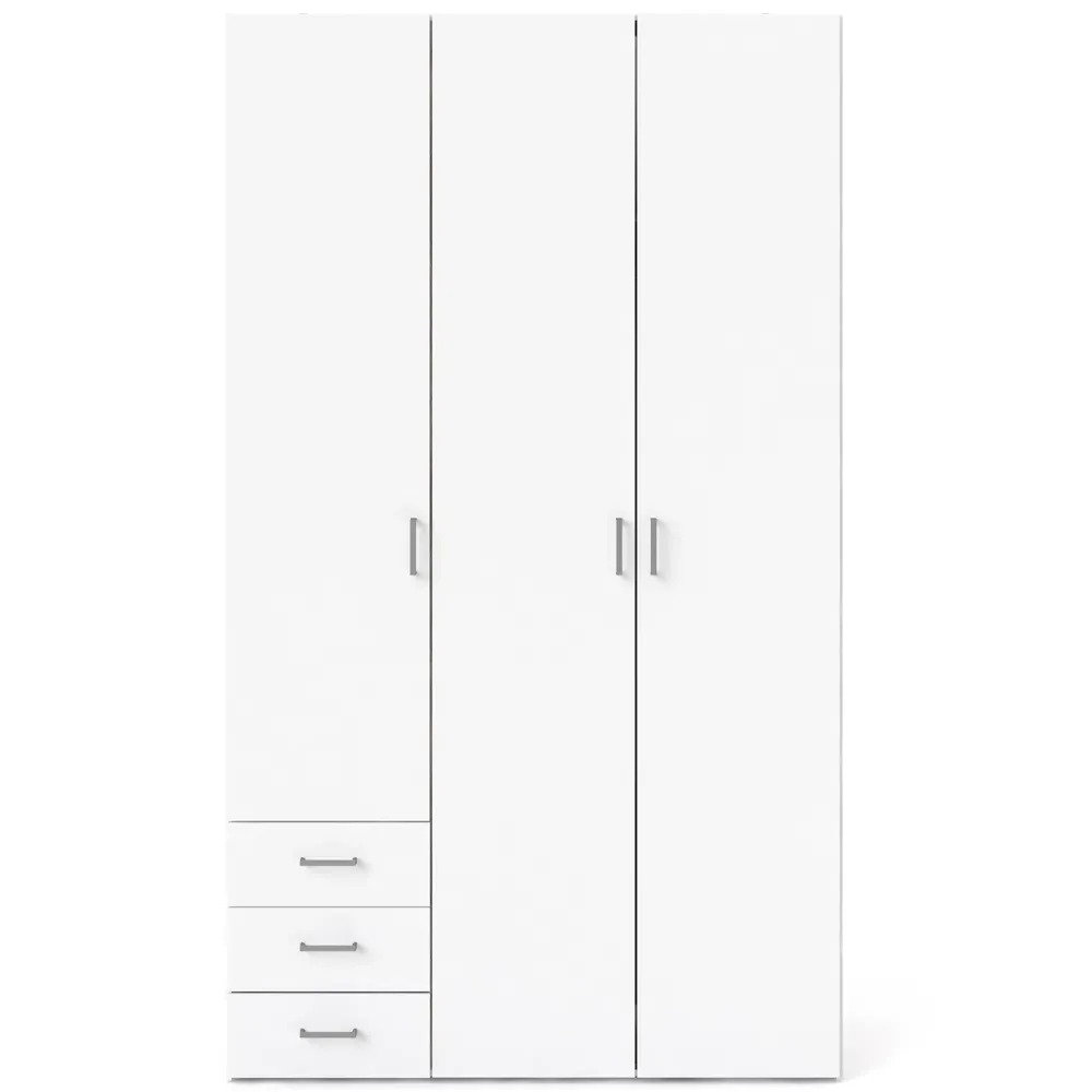 Florence Space 3 Door Wardrobe with Drawers - White
