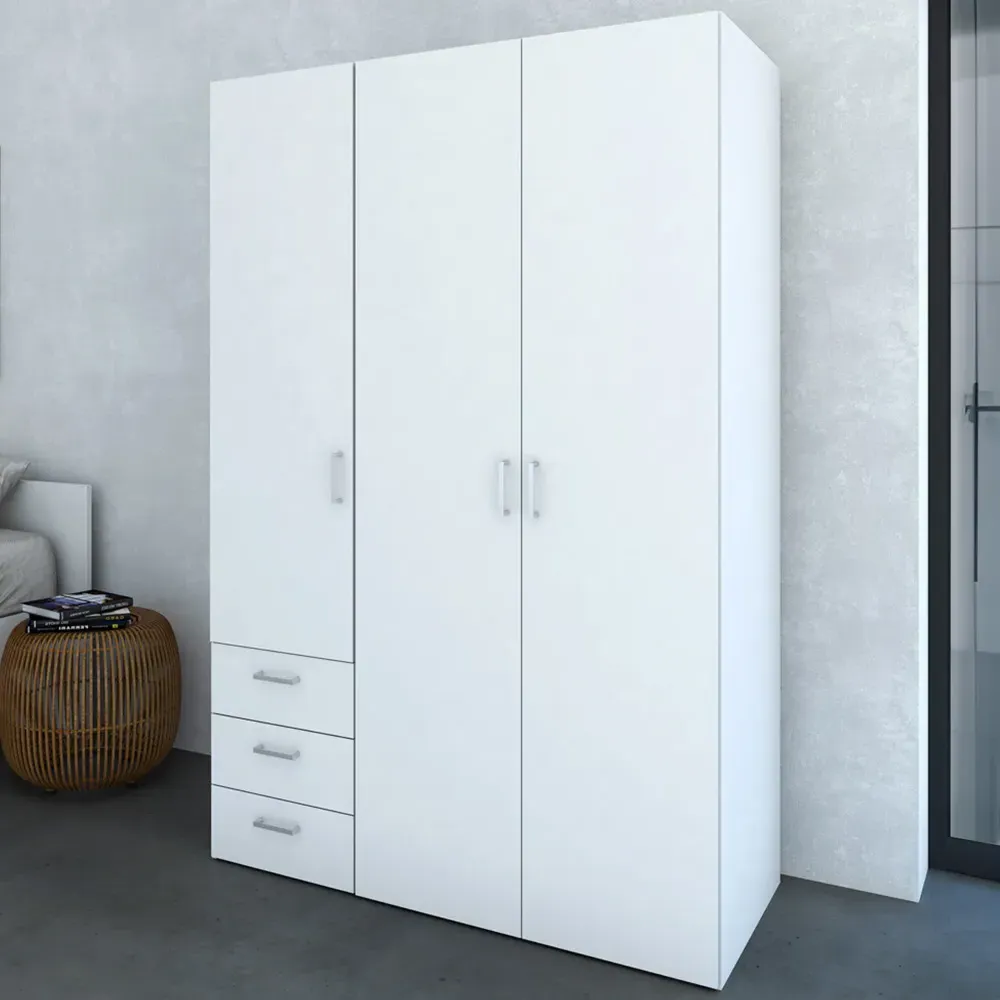 Florence Space 3 Door Wardrobe with Drawers - White
