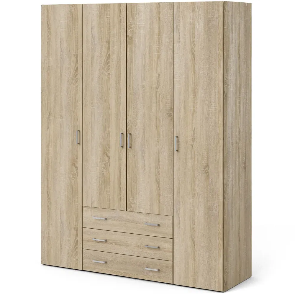 Florence Space 4 Door Wardrobe with Drawers - Brown, Oak