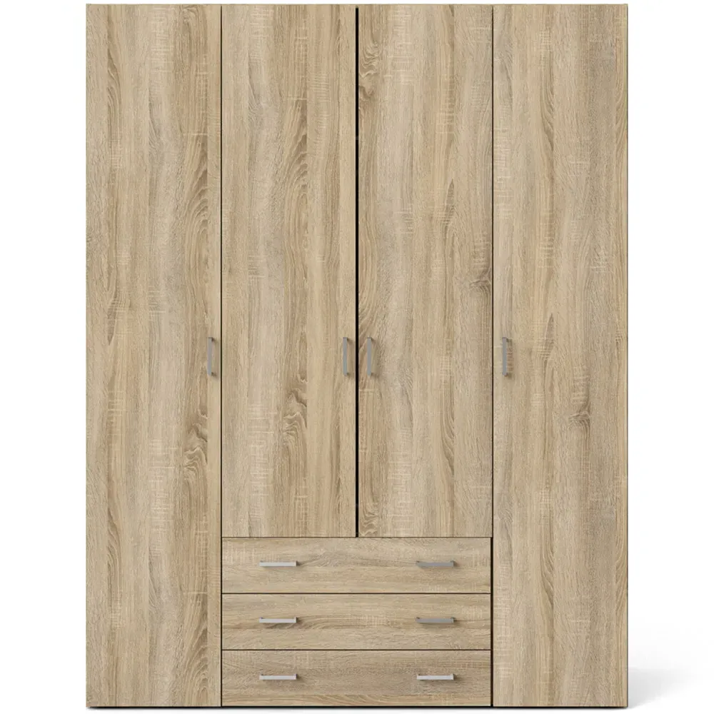 Florence Space 4 Door Wardrobe with Drawers - Brown, Oak