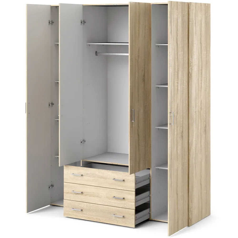 Florence Space 4 Door Wardrobe with Drawers - Brown, Oak