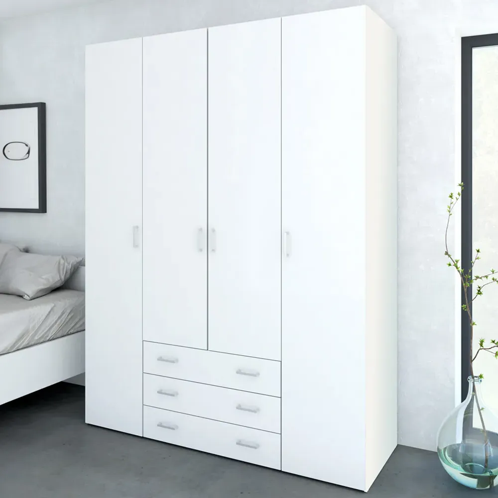 Florence Space 4 Door Wardrobe with Drawers - White