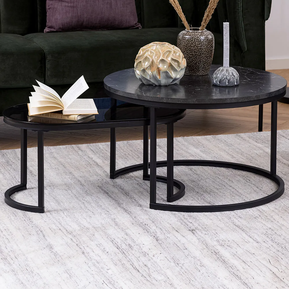 Florence Spiro Nest of Tables Set of 2 - Black, Glass