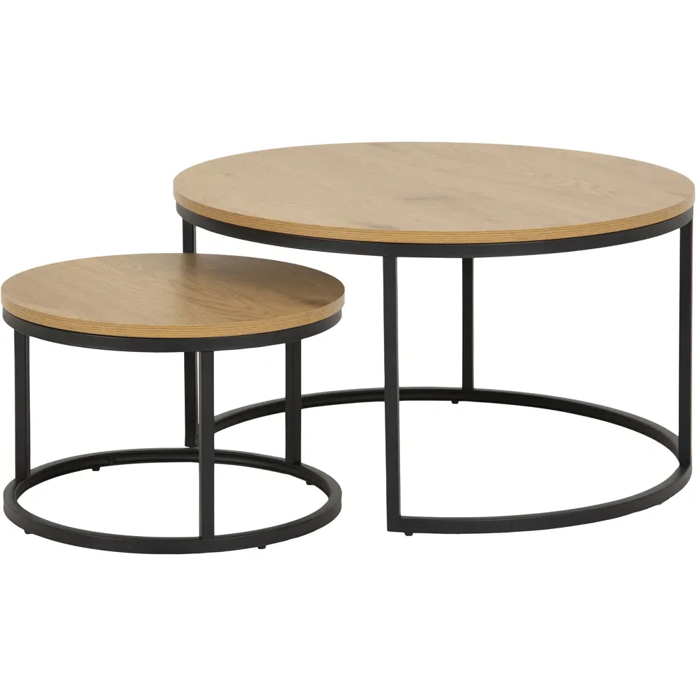 Florence Spiro Round Nest of Tables Set of 2 - Black, Oak
