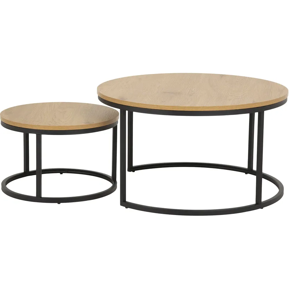 Florence Spiro Round Nest of Tables Set of 2 - Black, Oak