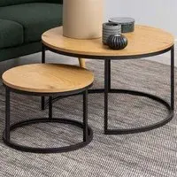 Florence Spiro Round Nest of Tables Set of 2 - Black, Oak