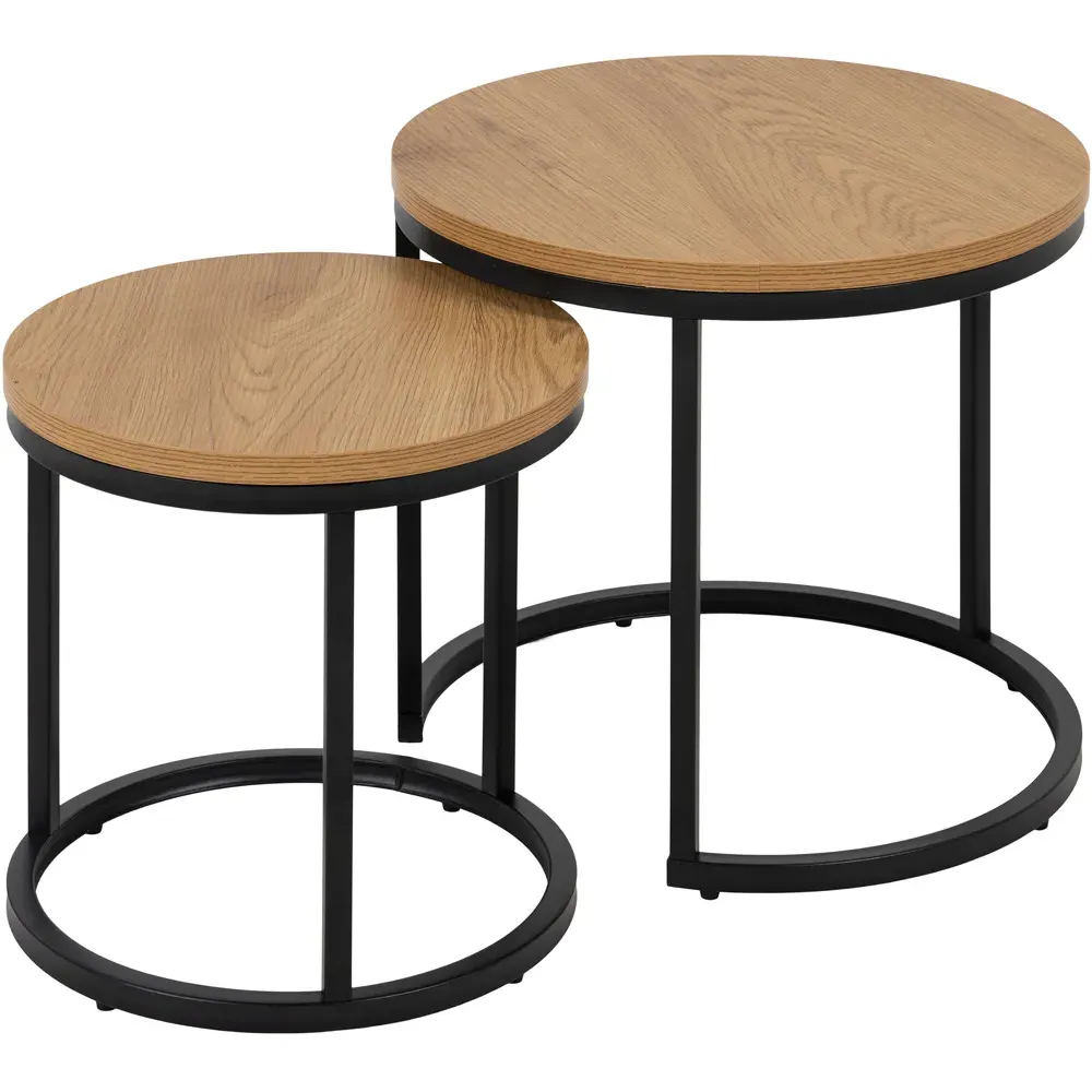 Florence Spiro Round Nest of Tables Set of 2 - Brown, Oak
