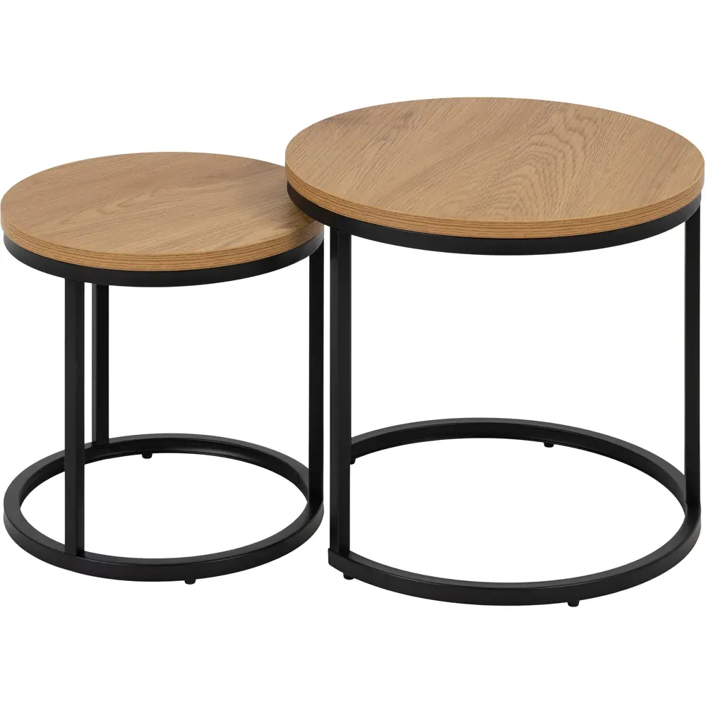 Florence Spiro Round Nest of Tables Set of 2 - Brown, Oak