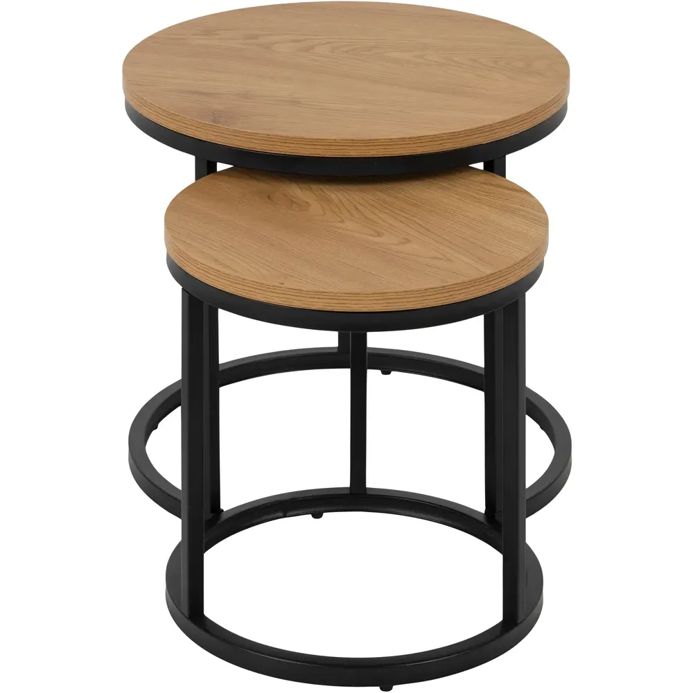 Florence Spiro Round Nest of Tables Set of 2 - Brown, Oak