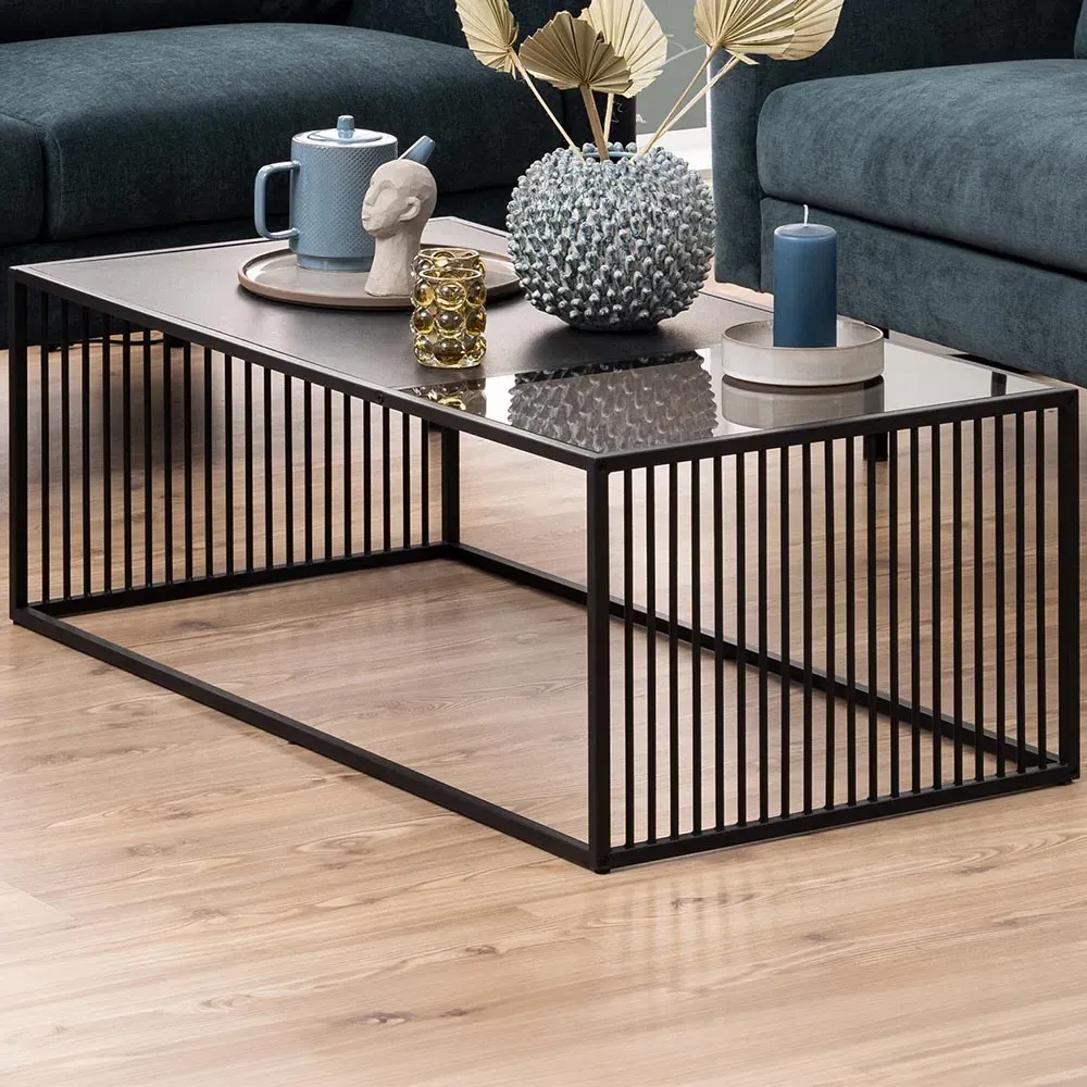 Florence Strington Rectangular Coffee Table - Black