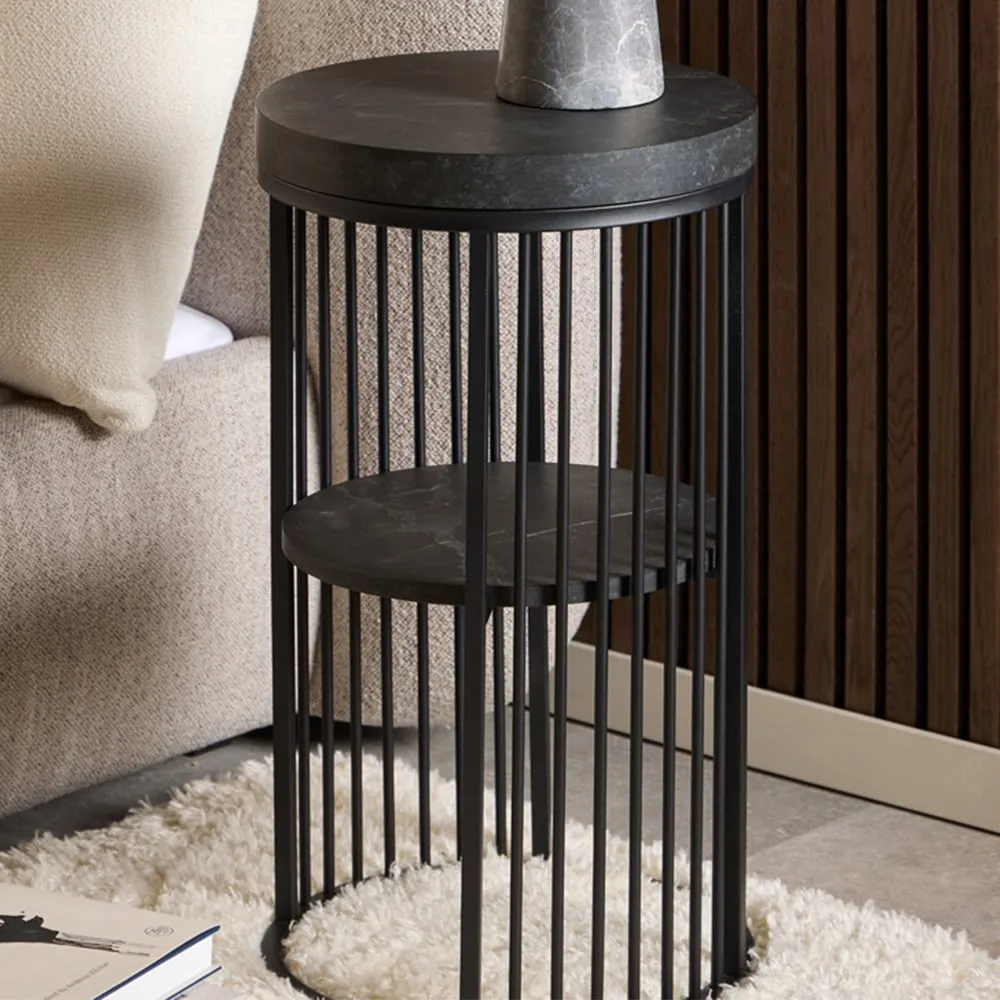 Florence Strington Round Bedside Table - Black image