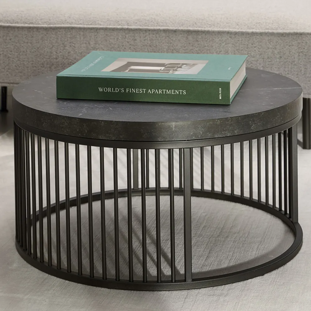 Florence Strington Round Coffee Table - Black
