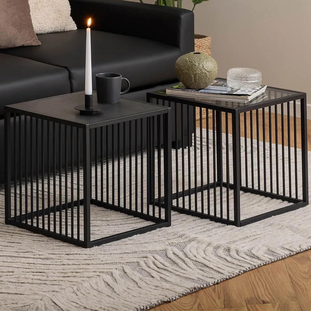 Florence Strington Side Table with Glass Top - Black