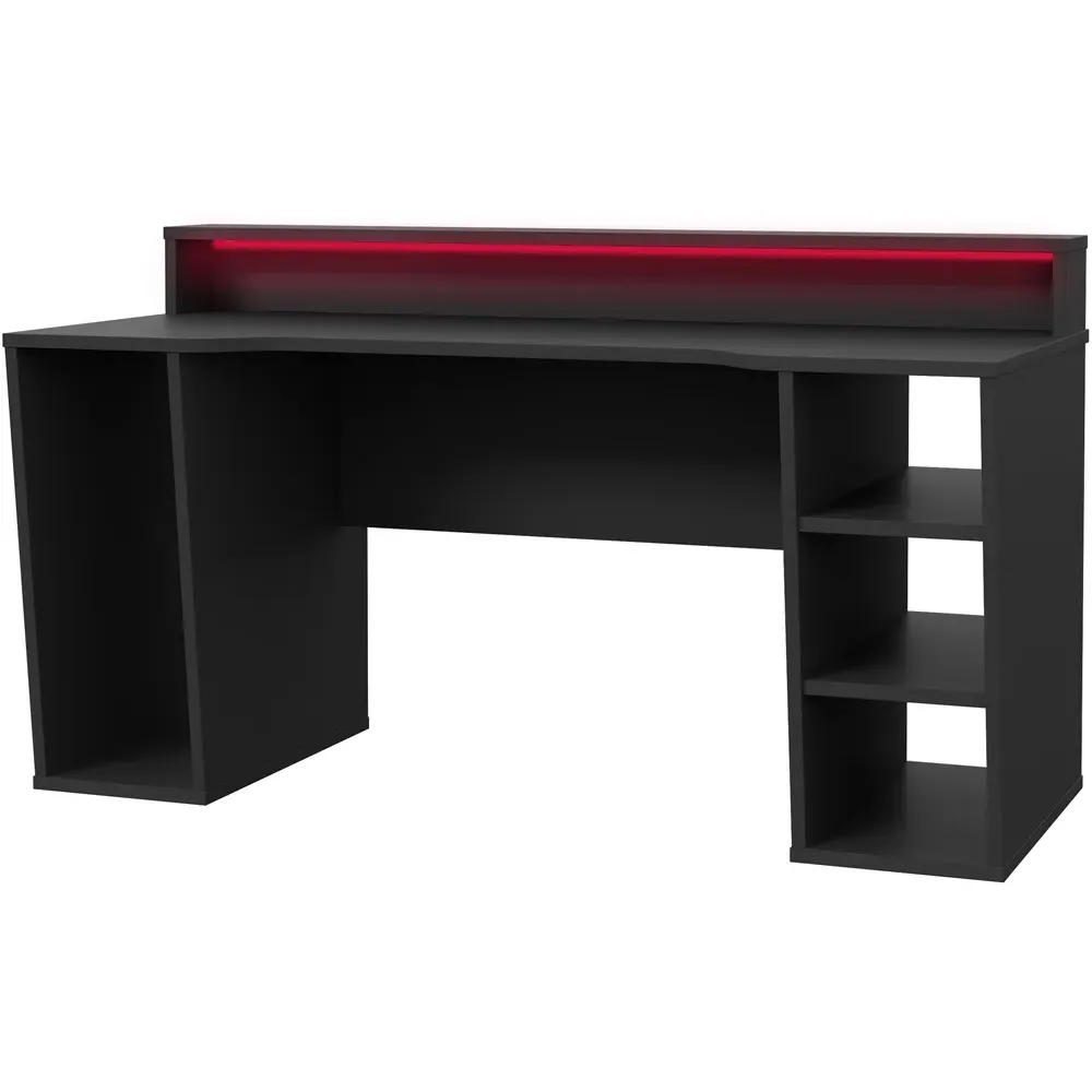 Florence Tezaur 3 Shelf Gaming Desk with LED - Black
