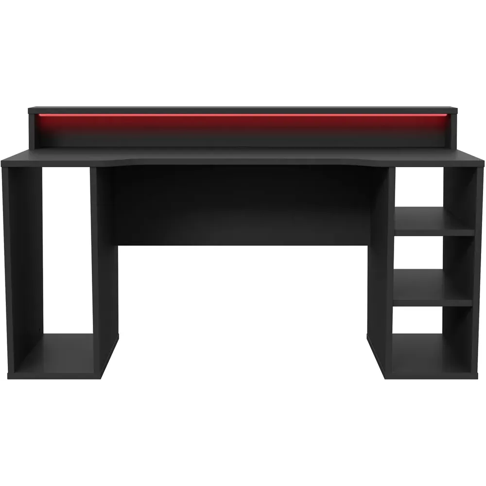 Florence Tezaur 3 Shelf Gaming Desk with LED - Black