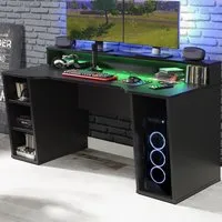 Florence Tezaur 3 Shelf Gaming Desk with LED - Black