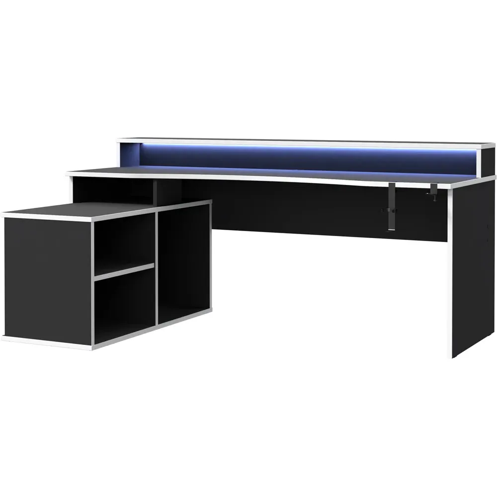 Florence Tezaur 3 Shelf Gaming Desk with Storage and LED - Black