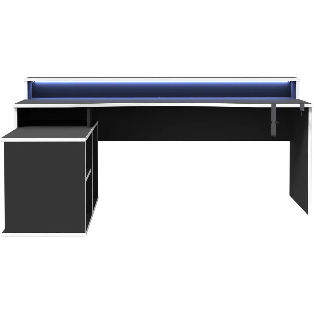 Florence Tezaur 3 Shelf Gaming Desk with Storage and LED - Black