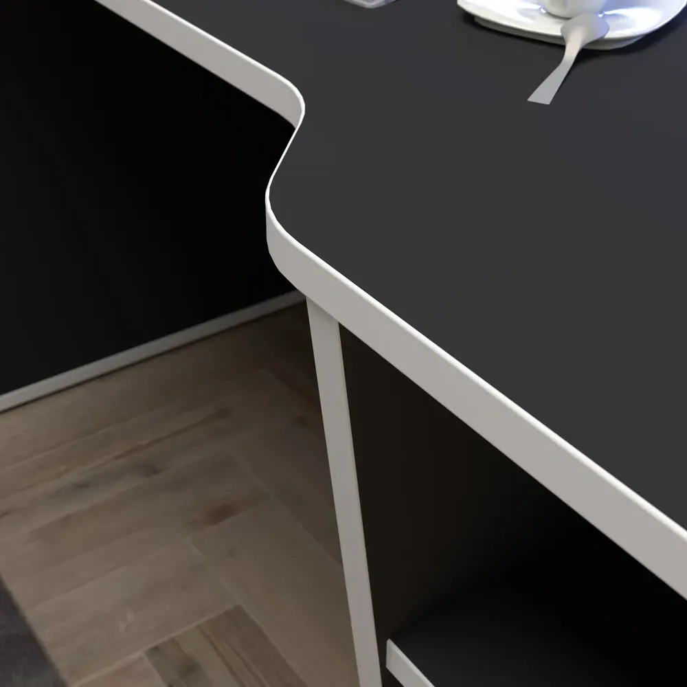 Florence Tezaur 3 Shelf Gaming Desk with Storage and LED - Black