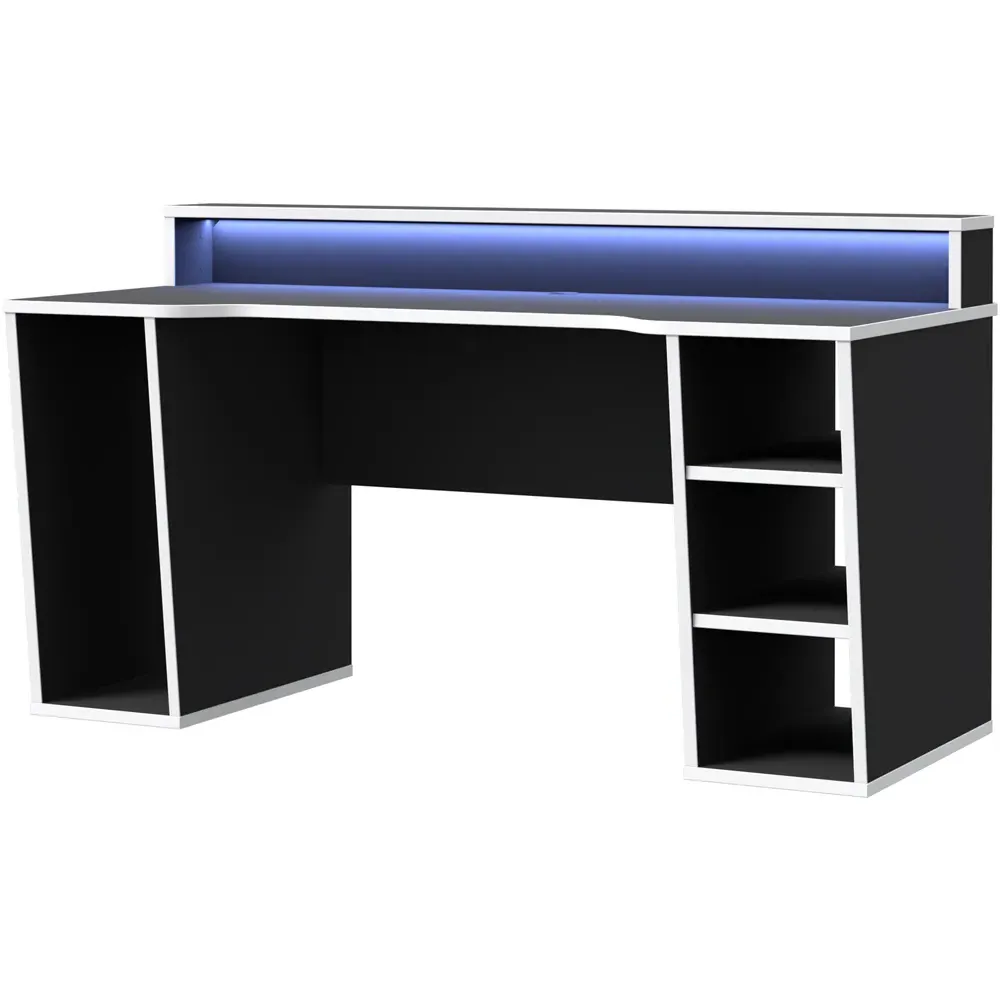 Florence Tezaur 4 Shelf Gaming Desk with LED - Black