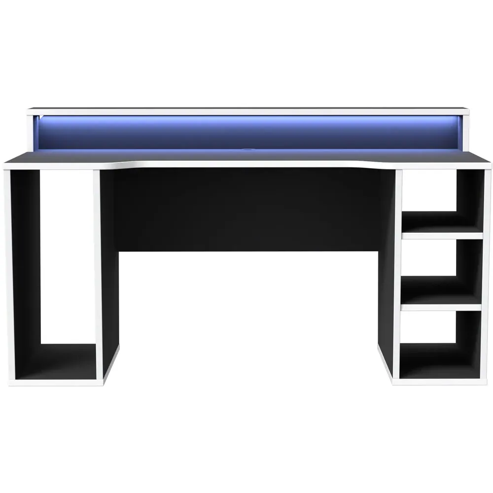 Florence Tezaur 4 Shelf Gaming Desk with LED - Black