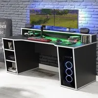 Florence Tezaur 4 Shelf Gaming Desk with LED - Black