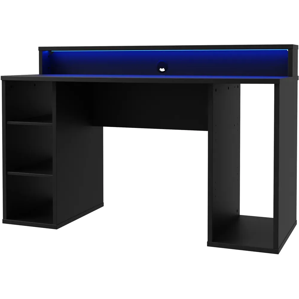 Florence Tezaur 4 Shelf Gaming Desk with LED - Black