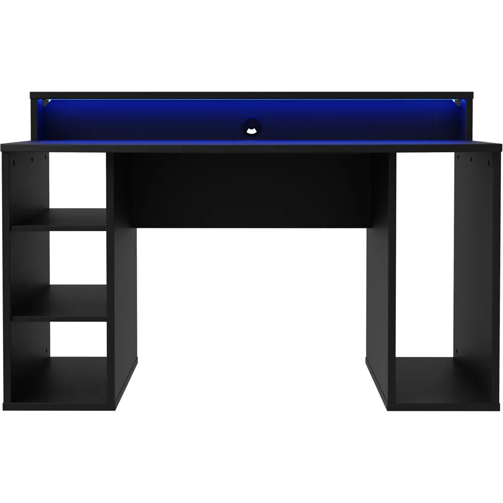 Florence Tezaur 4 Shelf Gaming Desk with LED - Black