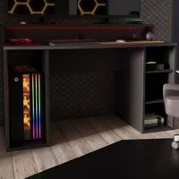 Florence Tezaur 4 Shelf Gaming Desk with LED - Black