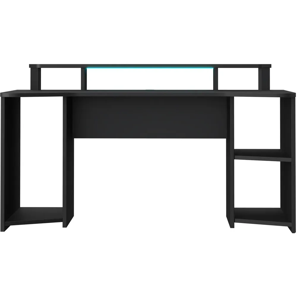 Florence Tezaur Curved 3 Shelf Gaming Desk with LED - Black