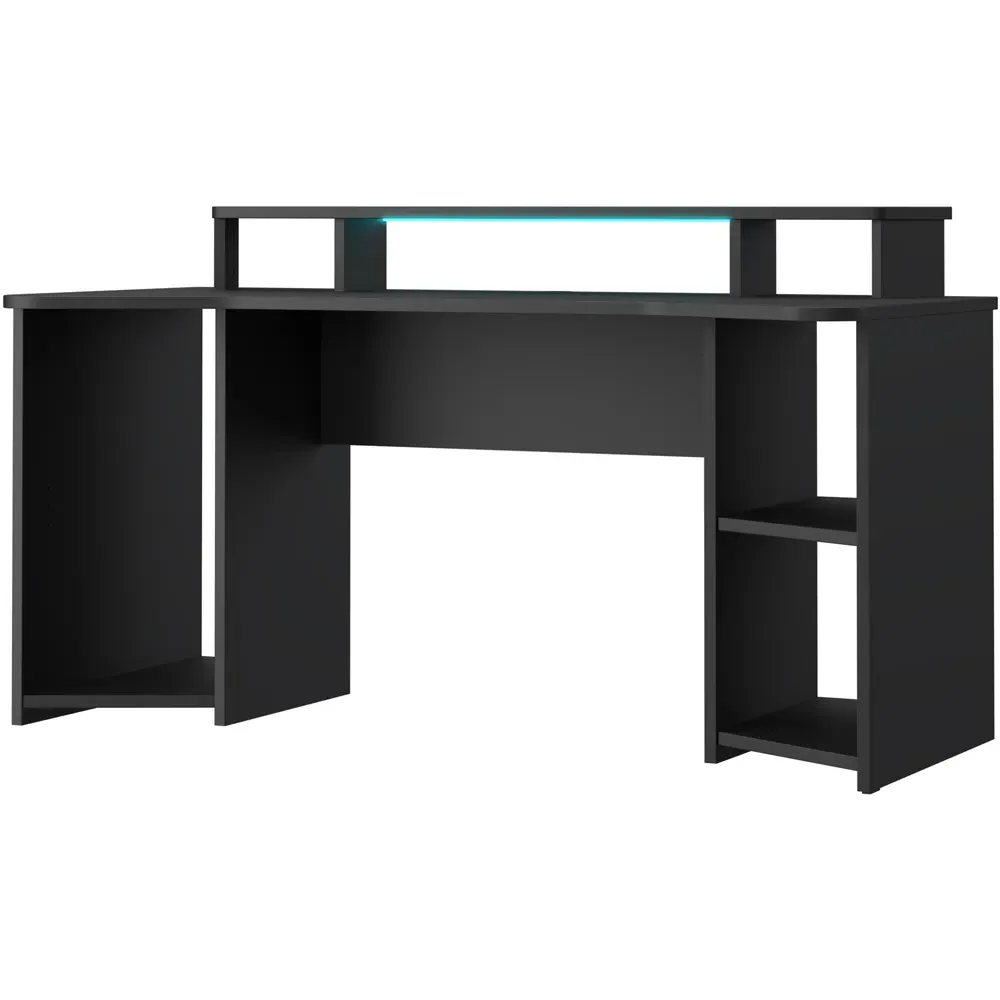 Florence Tezaur Curved 3 Shelf Gaming Desk with LED - Black