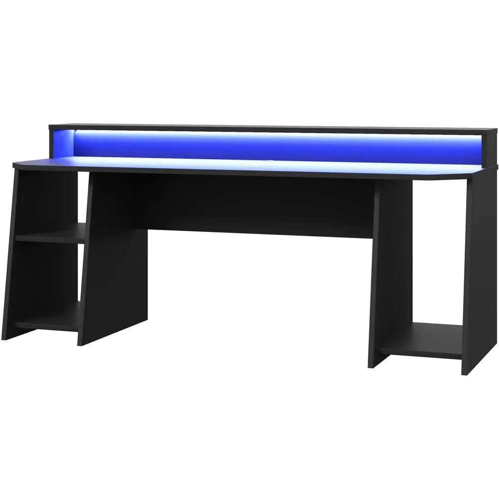 Florence Tezaur Wide 3 Shelf Gaming Desk with LED - Black