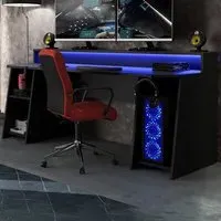 Florence Tezaur Wide 3 Shelf Gaming Desk with LED - Black