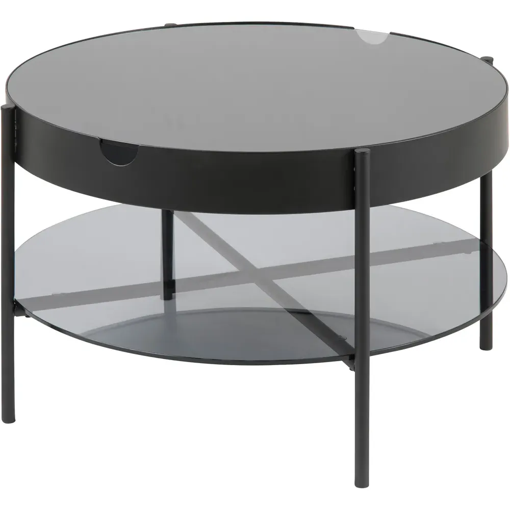 Florence Tipton Round Coffee Table with Storage - Black, Glass