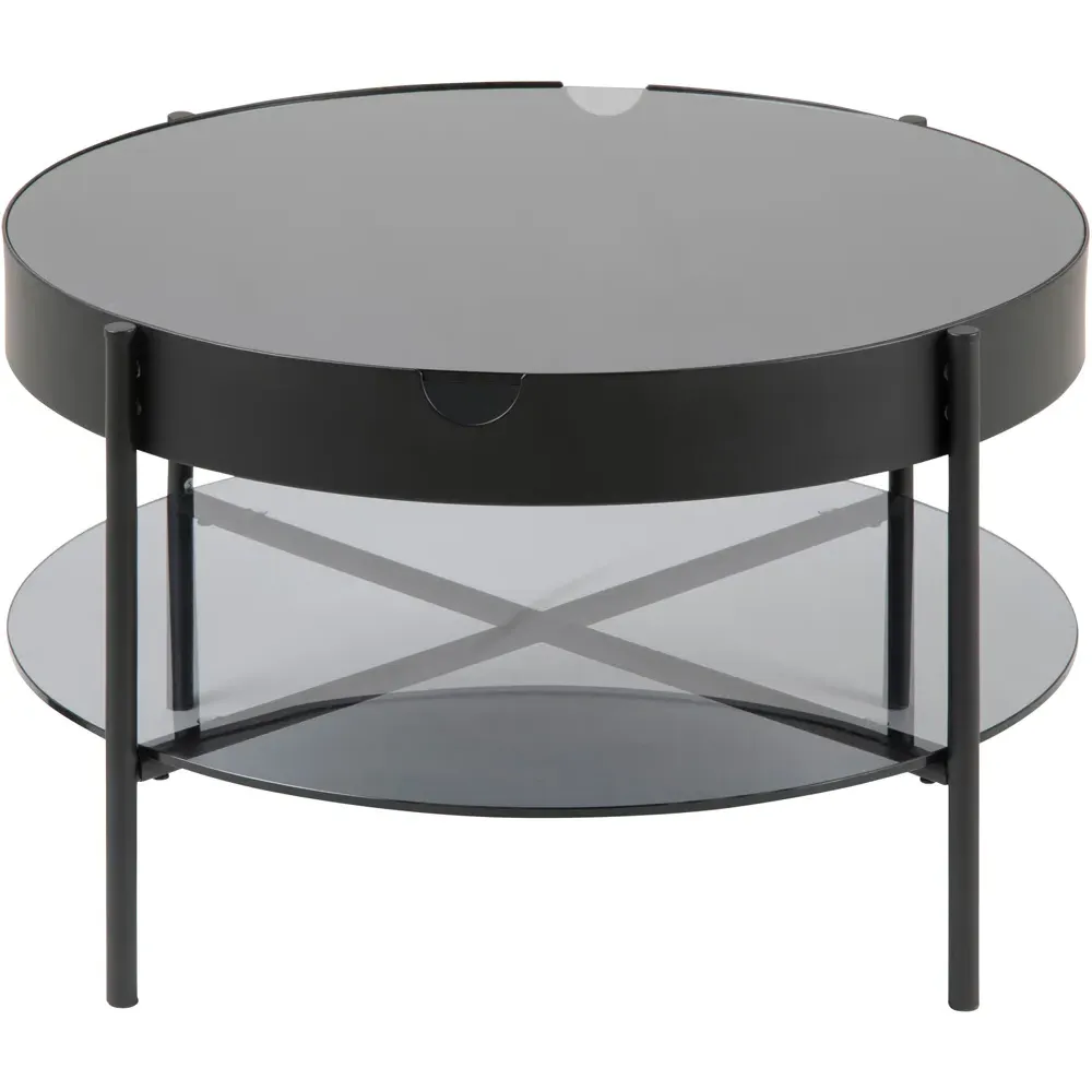 Florence Tipton Round Coffee Table with Storage - Black, Glass