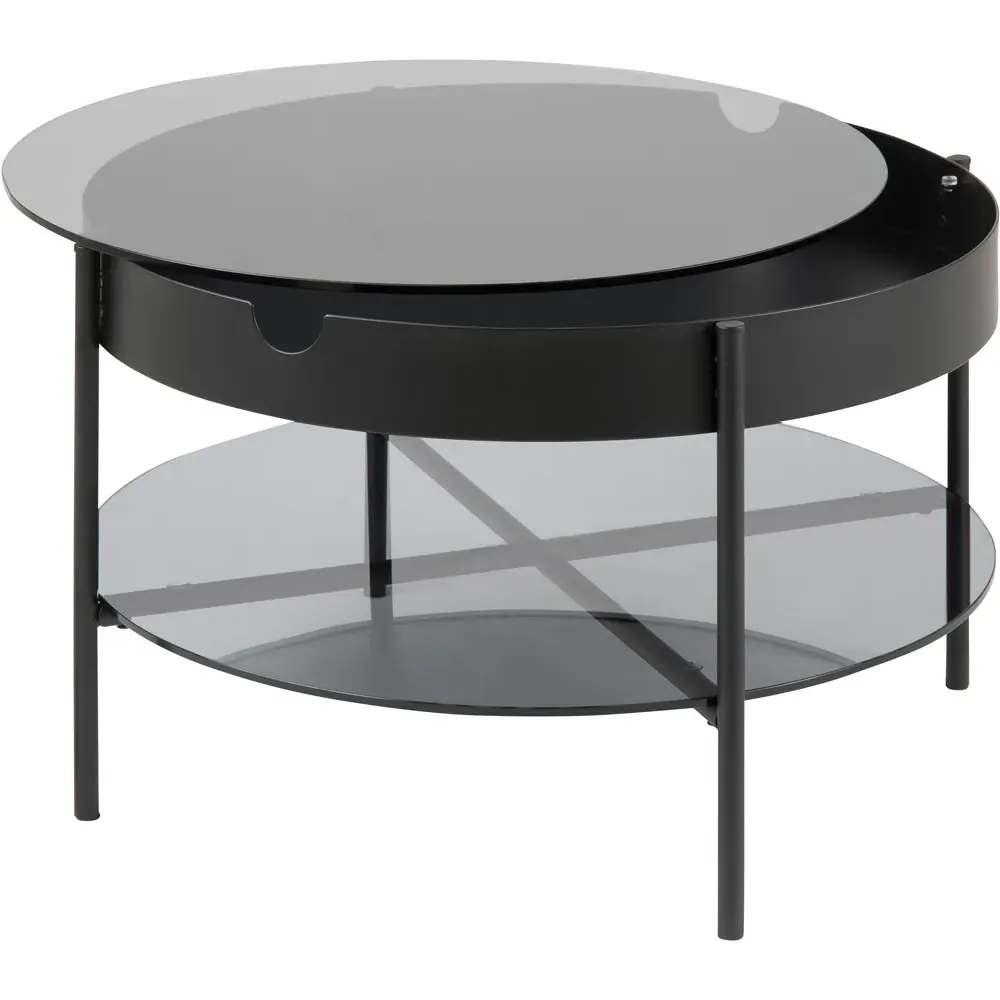 Florence Tipton Round Coffee Table with Storage - Black, Glass