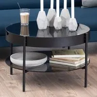 Florence Tipton Round Coffee Table with Storage - Black, Glass