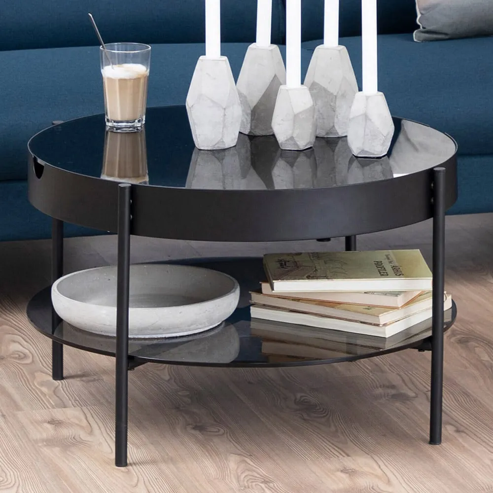 Florence Tipton Round Coffee Table with Storage - Black, Glass image