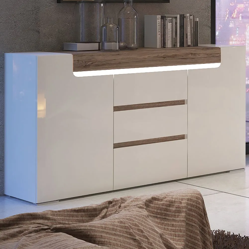 Florence Toronto 2 Door 3 Drawer Sideboard - White, High Gloss