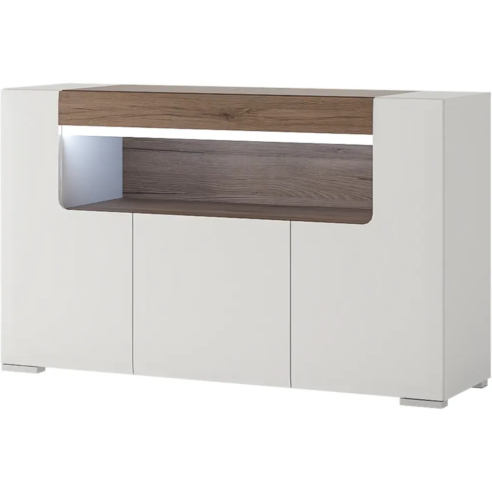 Florence Toronto 3 Door Sideboard with Lighting - White, Oak