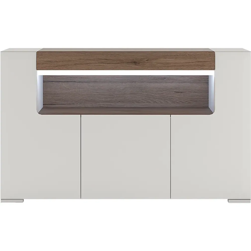 Florence Toronto 3 Door Sideboard with Lighting - White, Oak