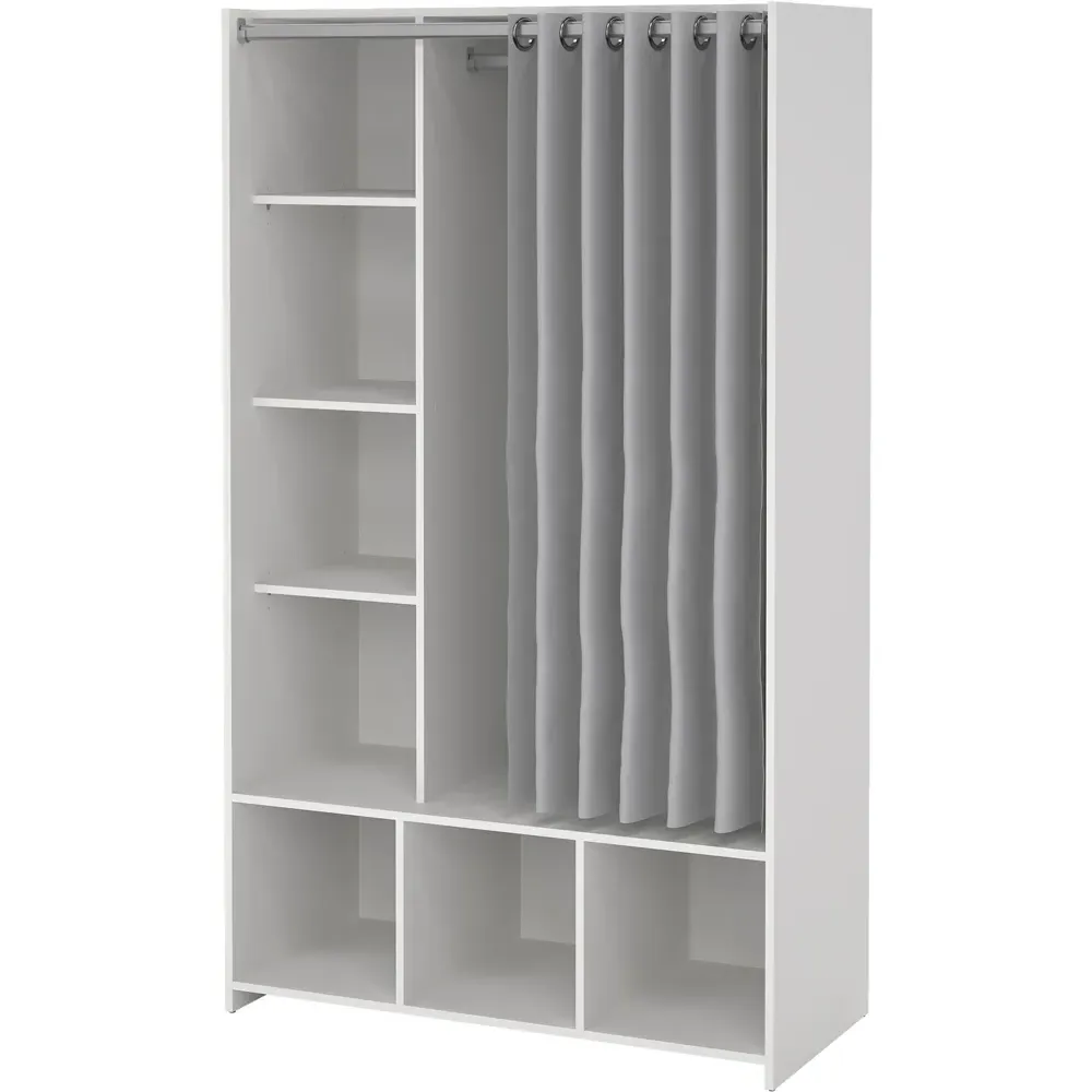 Florence Uppsala 7 Shelf Open Wardrobe with Curtain - White