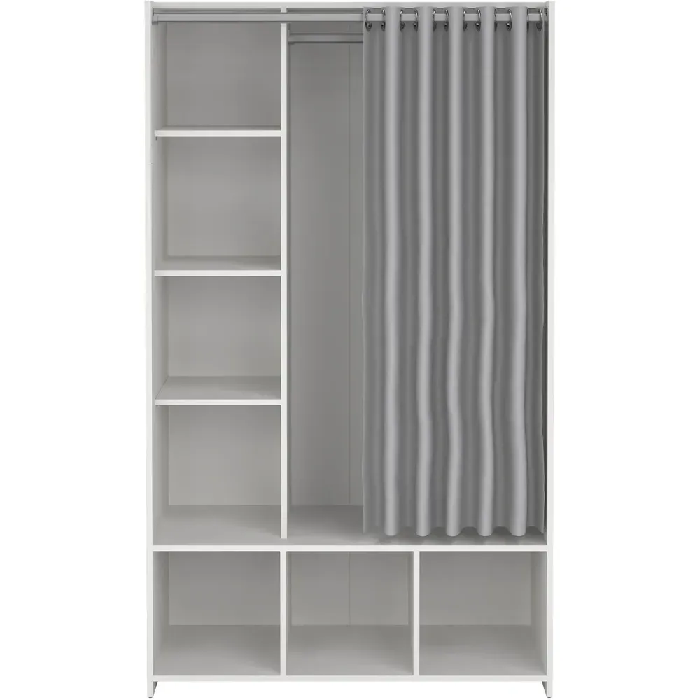 Florence Uppsala 7 Shelf Open Wardrobe with Curtain - White