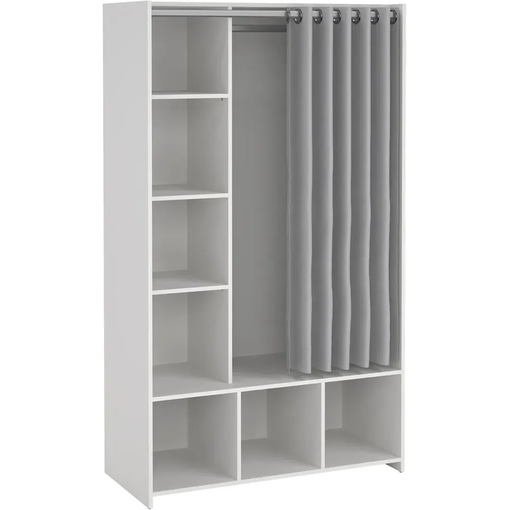 Florence Uppsala 7 Shelf Open Wardrobe with Curtain - White