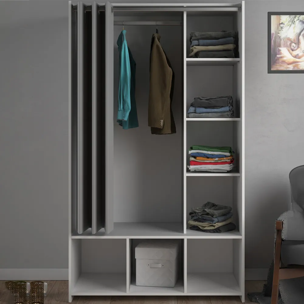 Florence Uppsala 7 Shelf Open Wardrobe with Curtain - White image