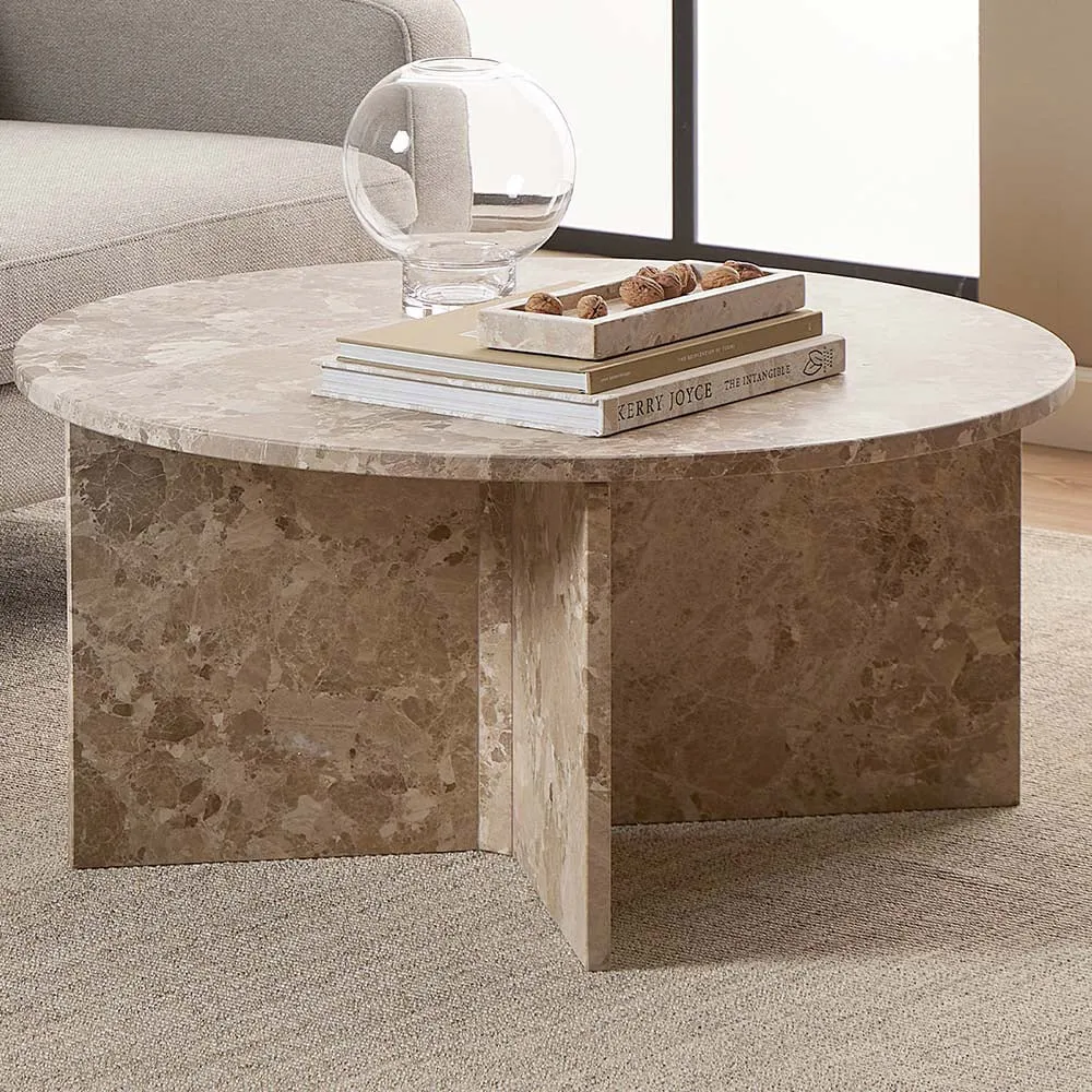 Florence Vega Round Coffee Table - Brown, Marble image