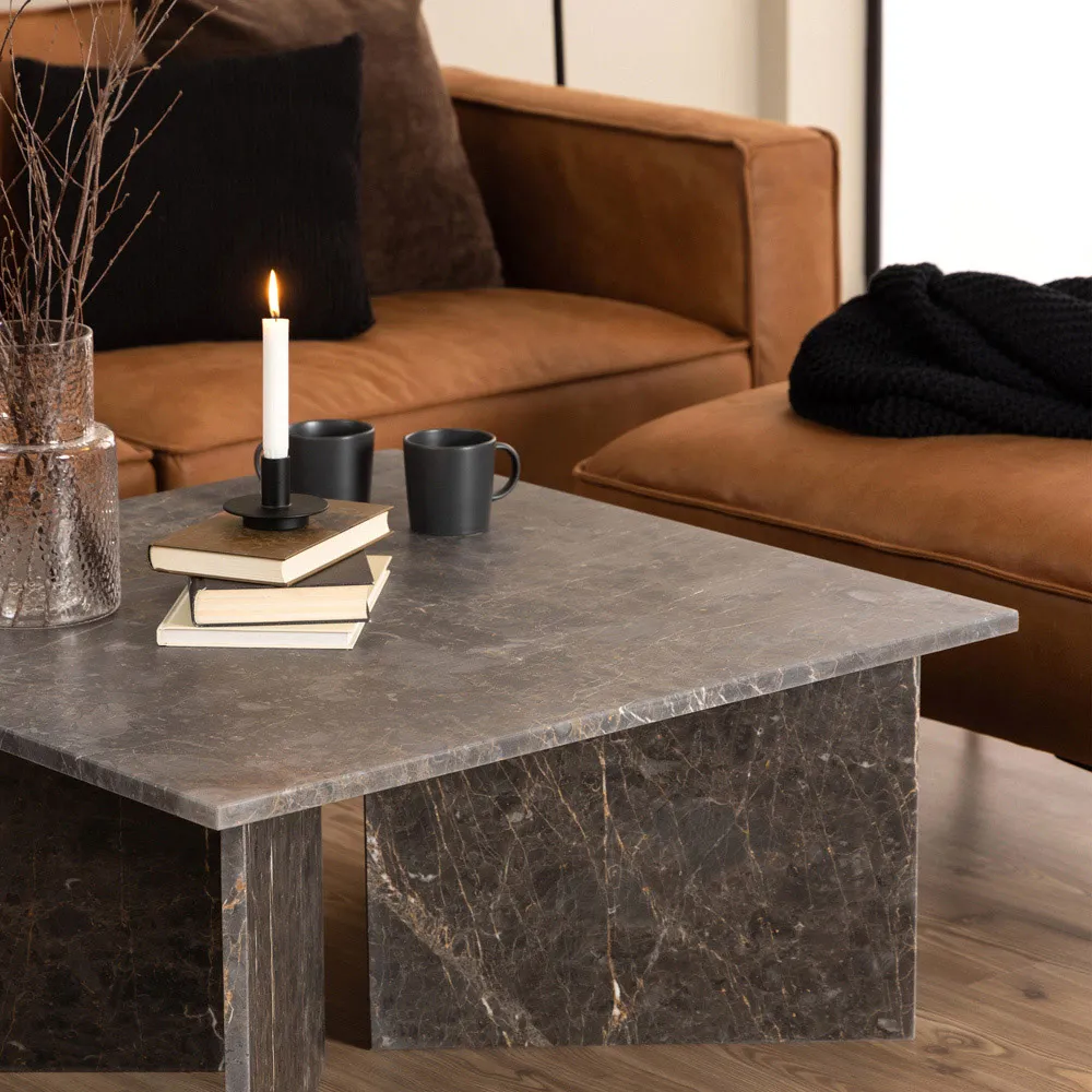 Florence Vega Square Coffee Table - Grey, Marble